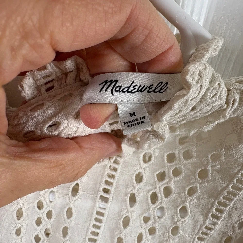 Madewell Eyelet Blouse Size M Ivory Ruffle Cotton Boho Cottagecore Victorian Top